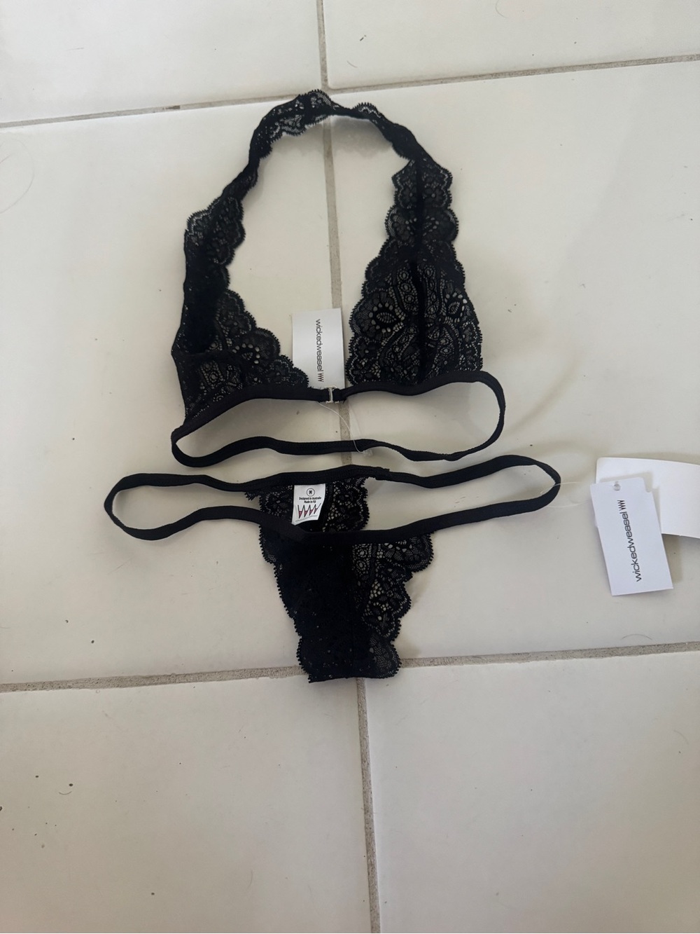 Black Lace Bralette & Thong Set - Women's Intimates wicked weasel